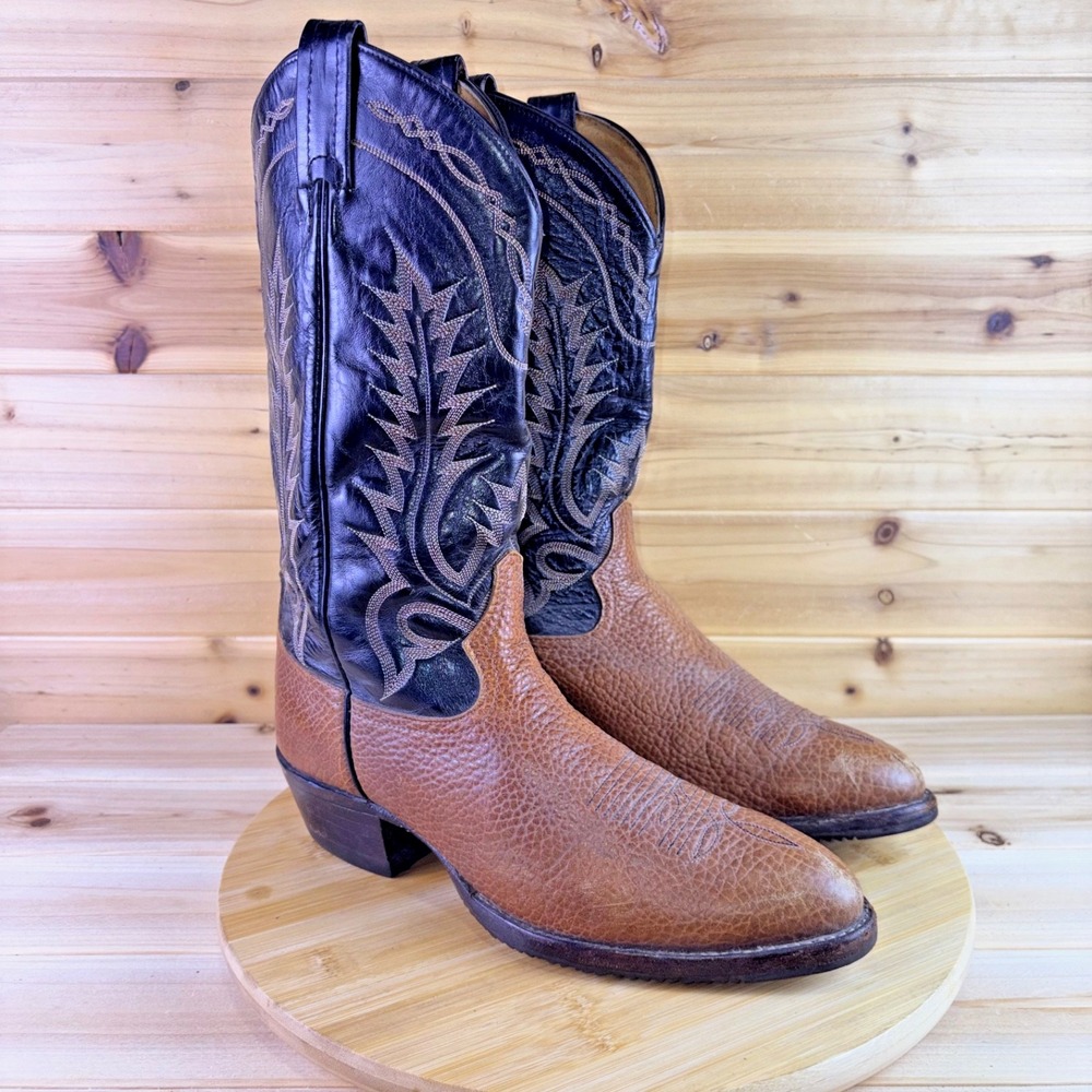 Tony Lama Boots Mens 9.5D Brown and Black Style 6890 Western Cowboy Boots
